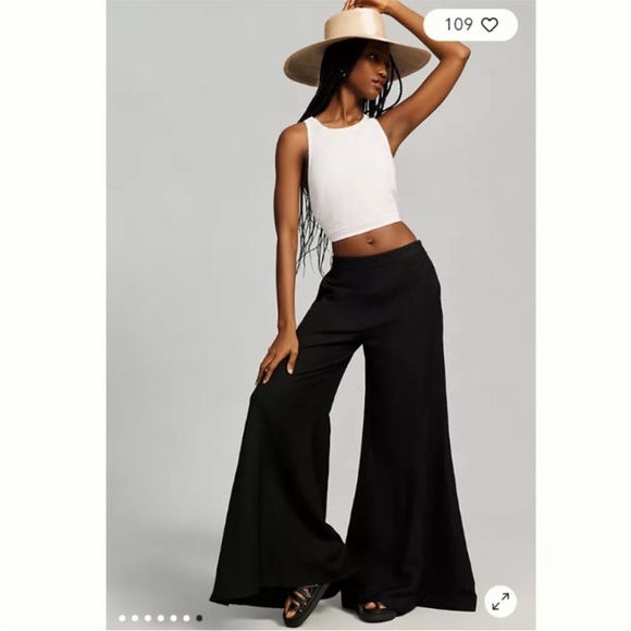 ANTHROPOLOGIE Black High Rise Wide Leg Flare Pants size 4 - Picture 4 of 10